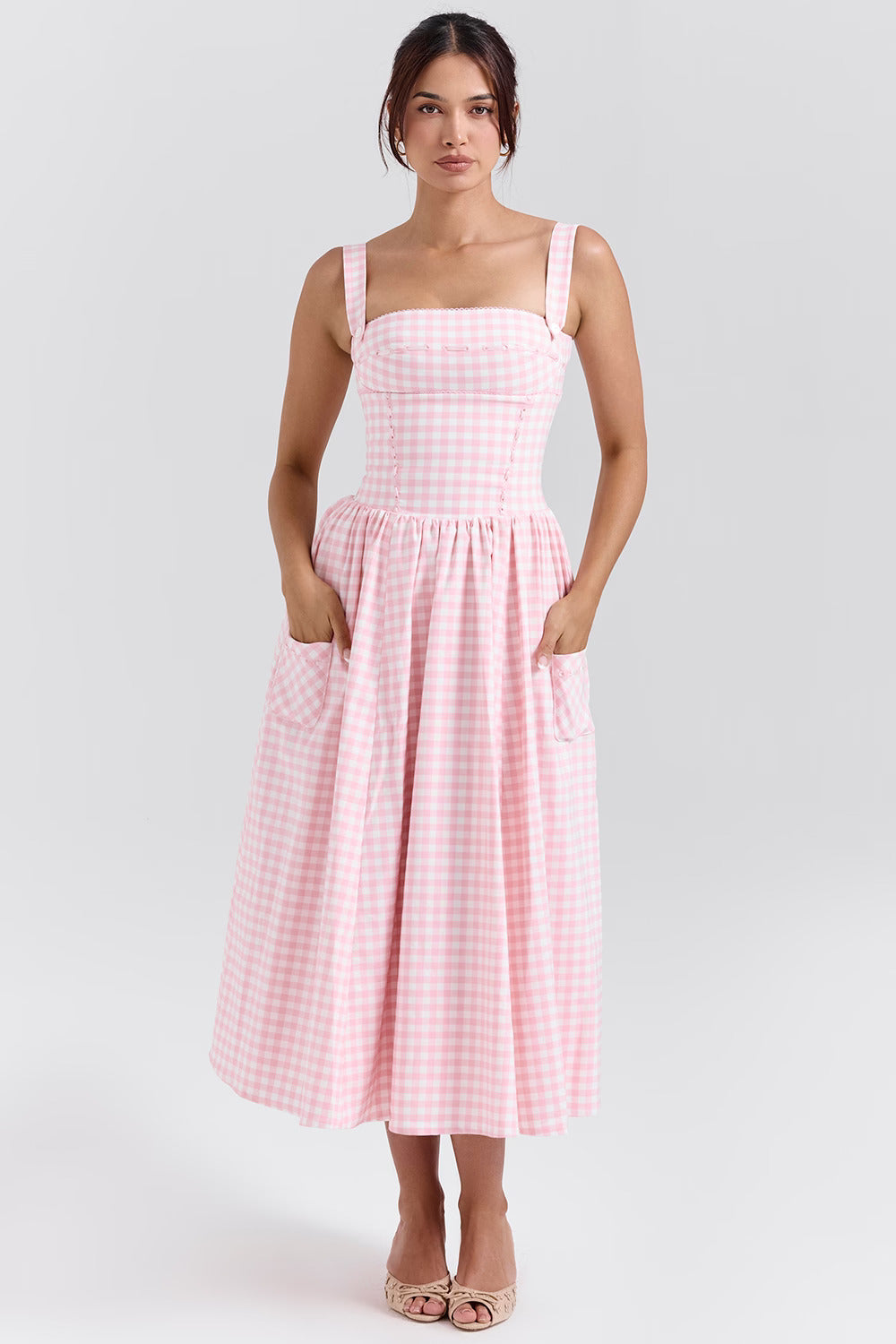 Jessica | Ärmelloses kariertes Midi-Sommerkleid