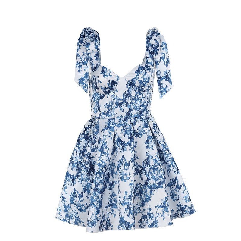 Eve | Elegant Printed Lace-Up Dress