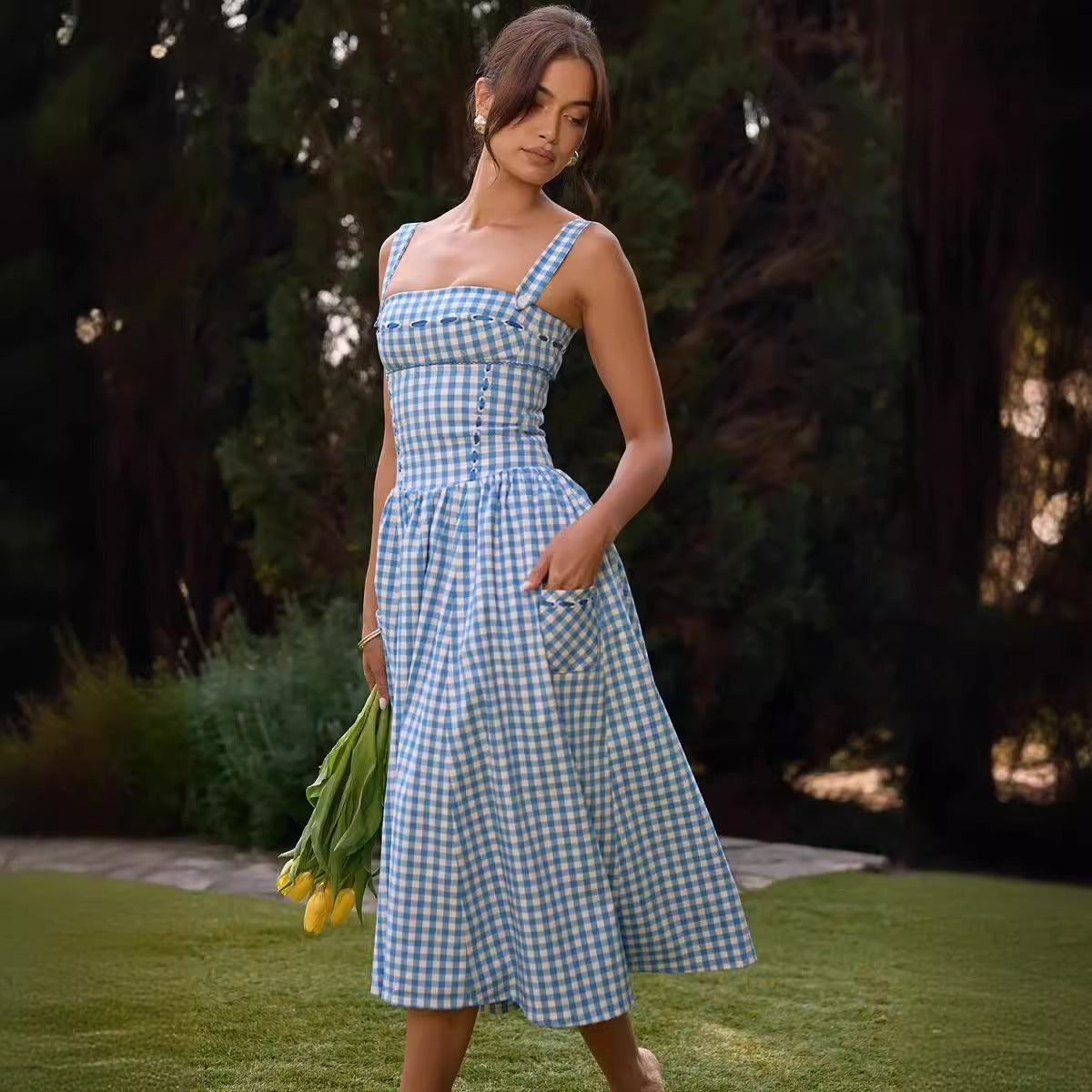 Jessica | Ärmelloses kariertes Midi-Sommerkleid