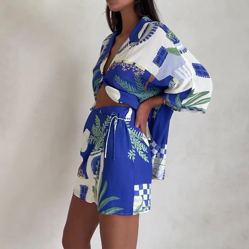 Chanel | Blau bedrucktes zweiteiliges Set