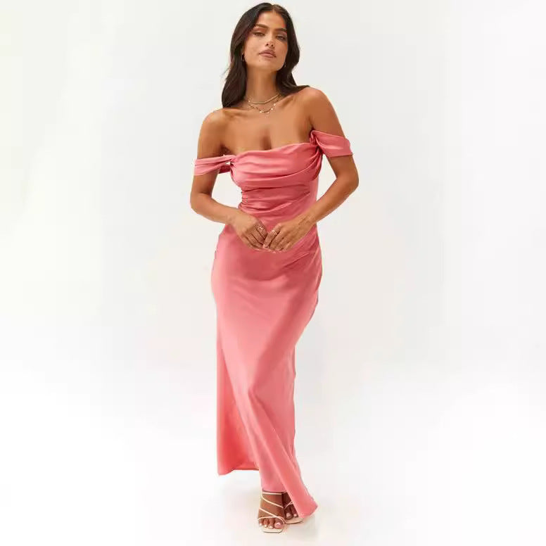 Bella – Rosa, schulterfreies Abendkleid