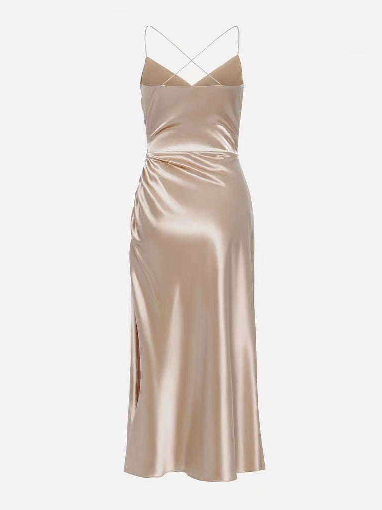 Laila | Gerafftes Midikleid aus Satin