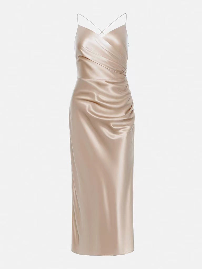 Laila | Gerafftes Midikleid aus Satin