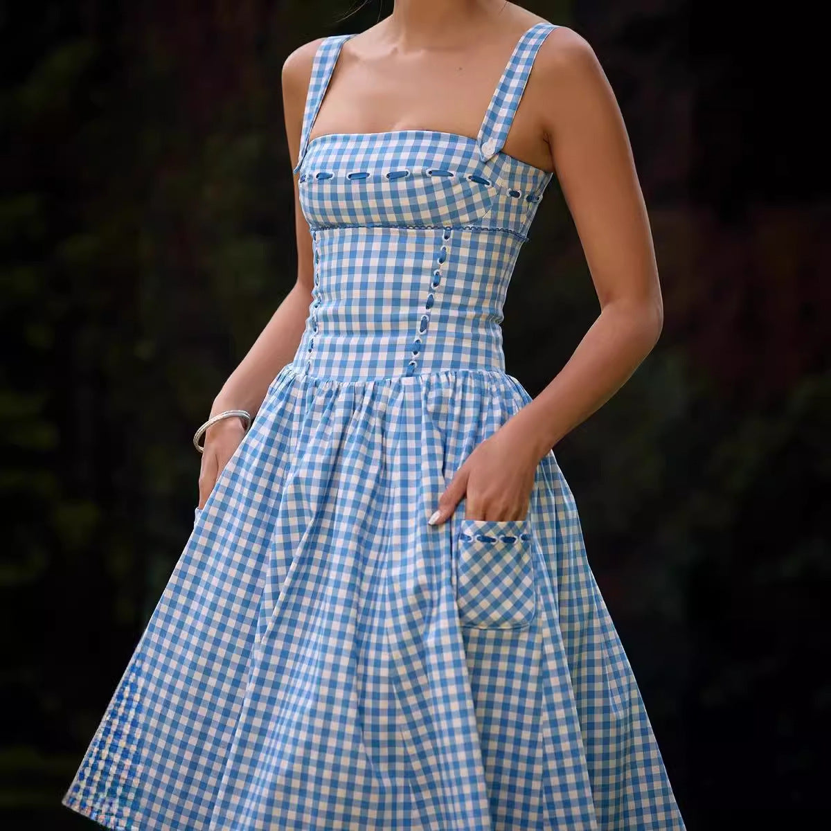 Jessica | Ärmelloses kariertes Midi-Sommerkleid