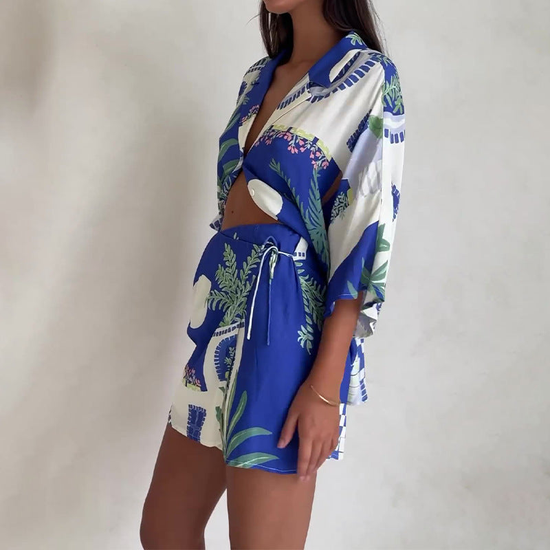 Chanel | Blau bedrucktes zweiteiliges Set