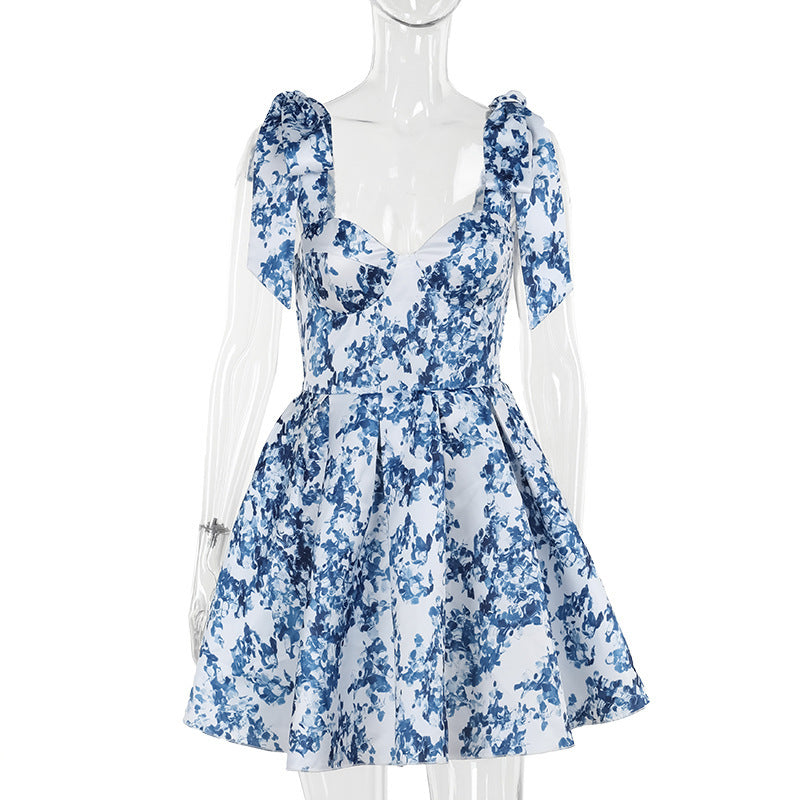 Eve | Elegant Printed Lace-Up Dress