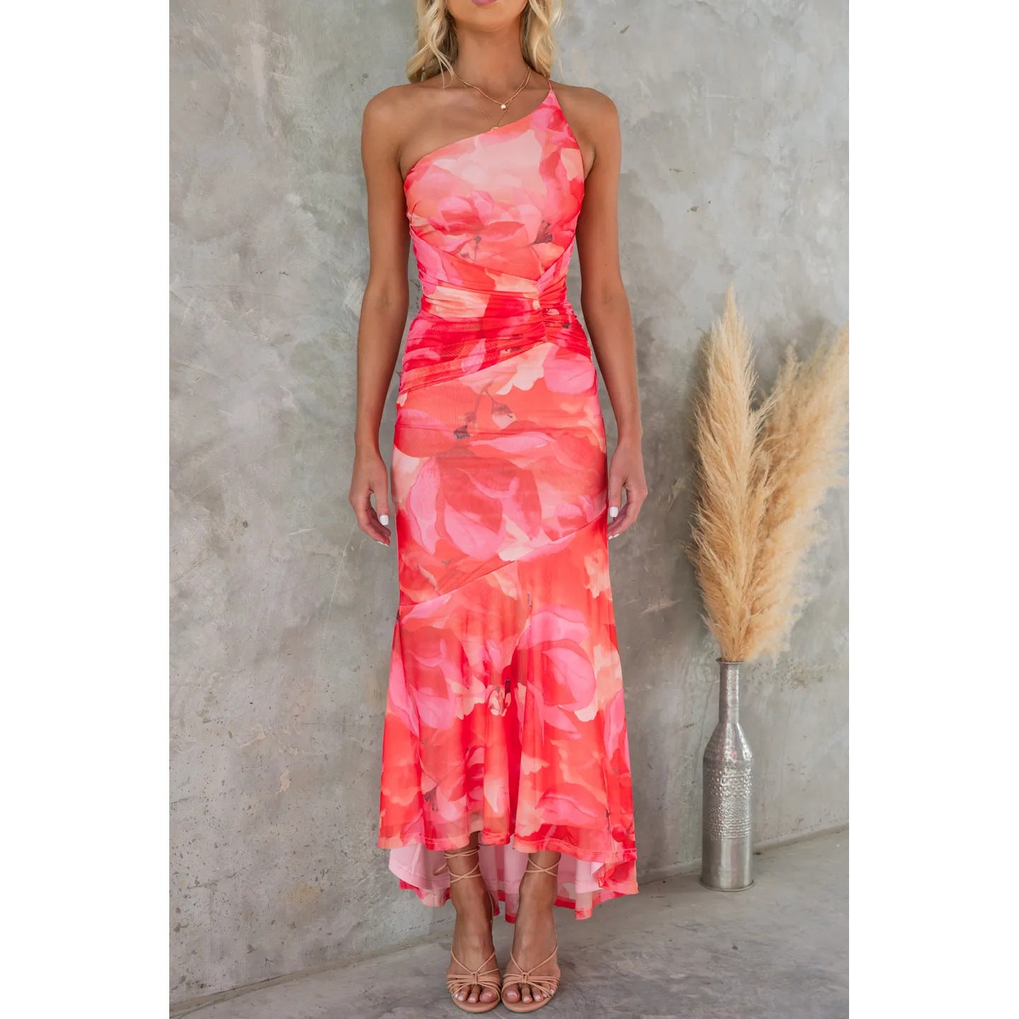 Whitney | Floral Print One-shoulder Dress