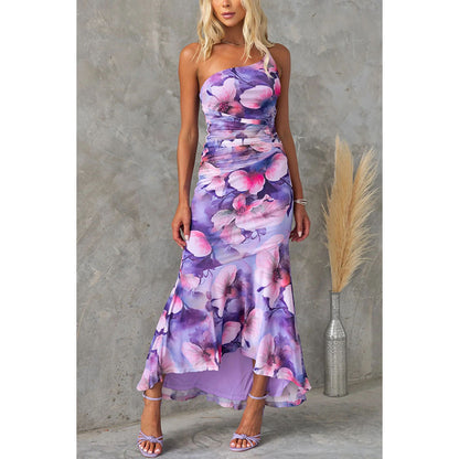 Whitney | Floral Print One-shoulder Dress