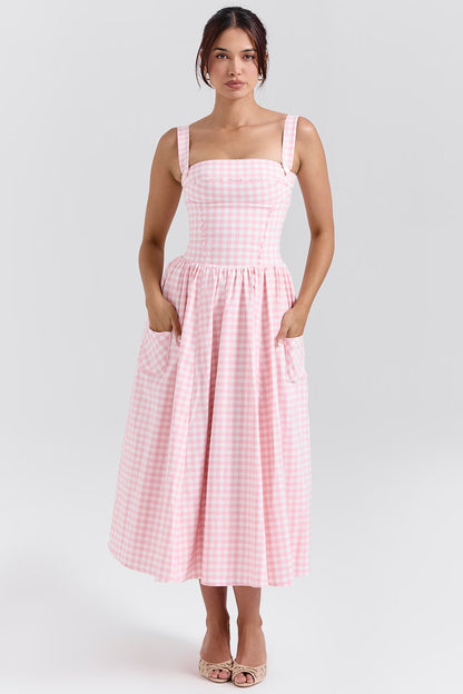 Jessica | Ärmelloses kariertes Midi-Sommerkleid