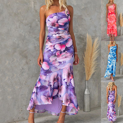 Whitney | Floral Print One-shoulder Dress
