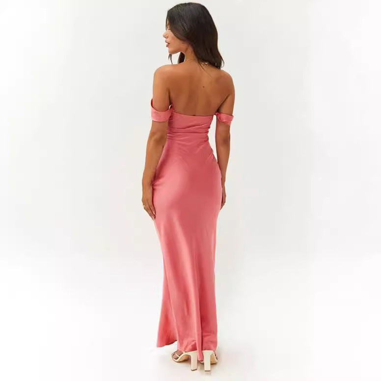 Bella – Rosa, schulterfreies Abendkleid