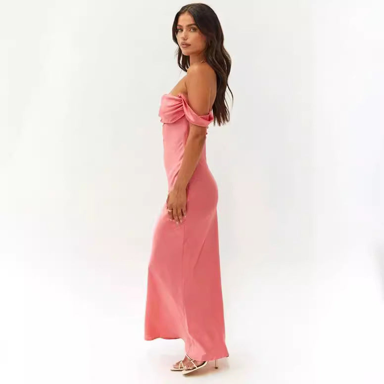 Bella – Rosa, schulterfreies Abendkleid