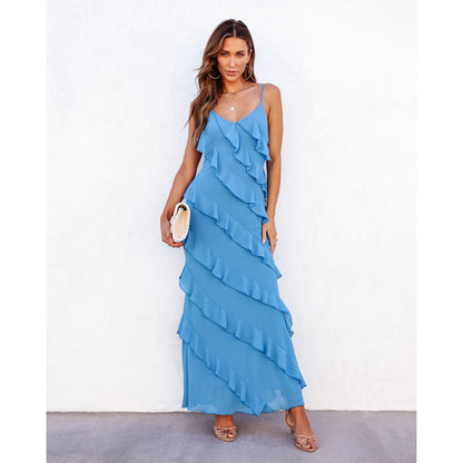 Elsa | Chiffon Ruffled Maxi Slip Dress